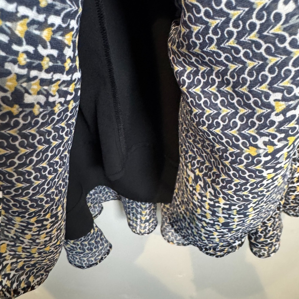 Reiss Stefania Printed Mini Day Dress Black Yellow Gold Drawstring Waist US 8 - Picture 7 of 12